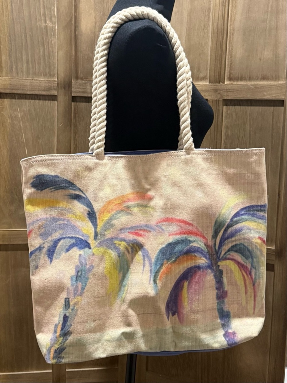 Canvas Palm Tree Tote Bag in Beige